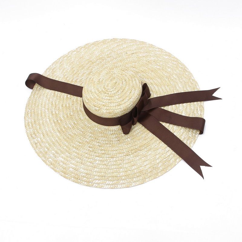 Women's  Big Brim Wheat Straw Sun Hat Brim Ribbon Bow Ladies Beach Hat Straw Hat Wide Brim Hat Womens Hats Fashionable