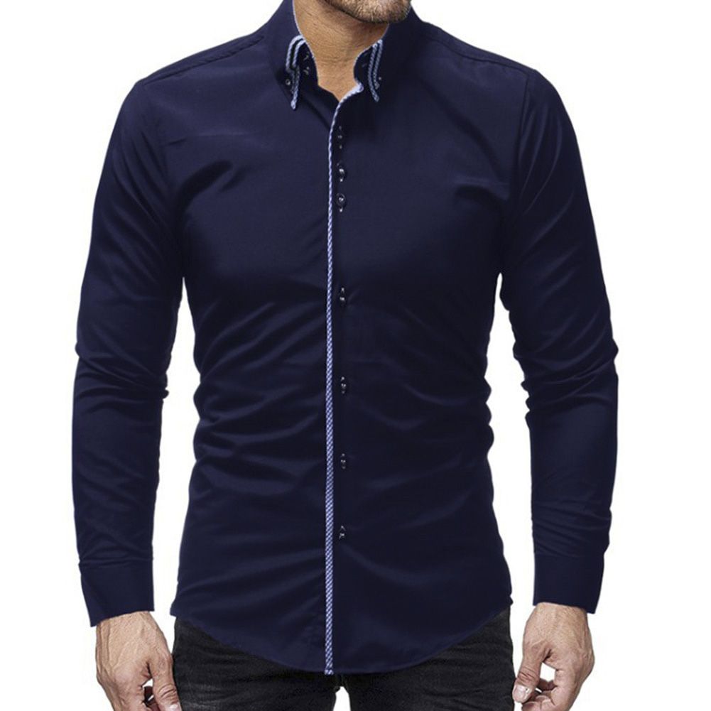 Autumn Men Shirt Solid Color Long Sleeve Turn Down Collar Buttons Cotton Slim Business Shirt Loose Handsome Tops Oversized