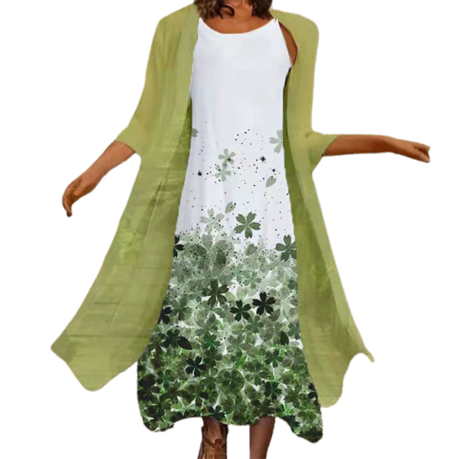 Women Dress Coat Set Colorful Vintage Style O Neck Women Dress Coat Set