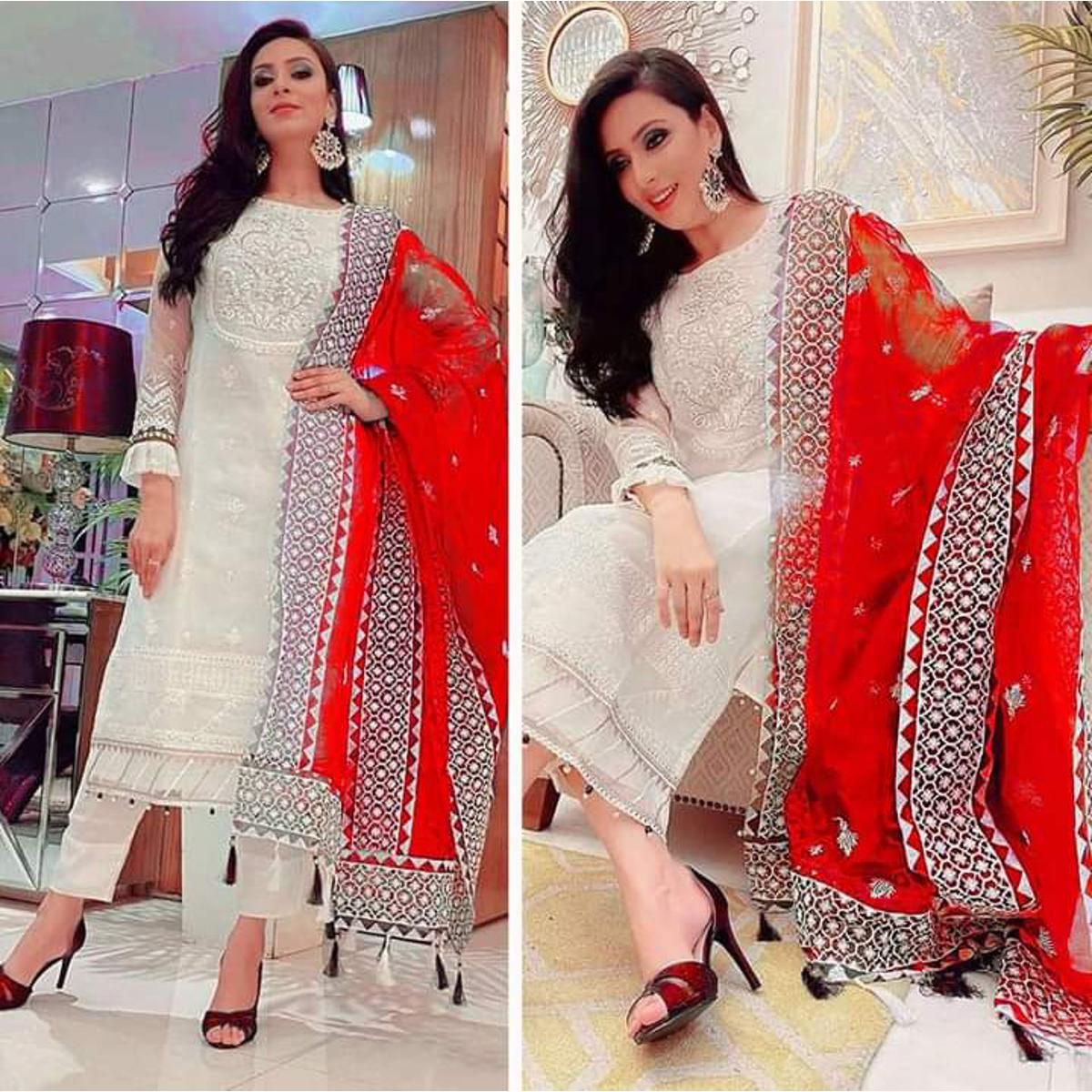 Special Indian Unstitched Georgette/Jorjet Four Piece Party Dress (4 Piece)
