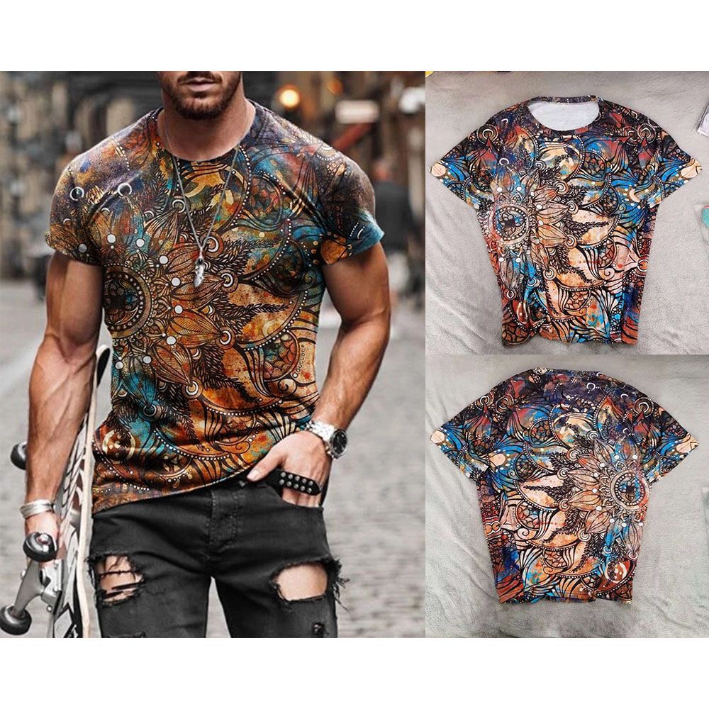 Summer Mens Oversized Vintage Short Sleeve T Shirts Harajuku Ethnic Printed O Collared Tshirts Camisetas Hombre Verano