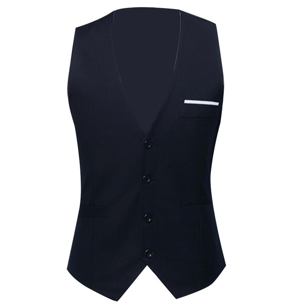 Bullker Fashion Office Men Solid Color V Neck Sleeveless Button Waistcoat Slim Fit Vest