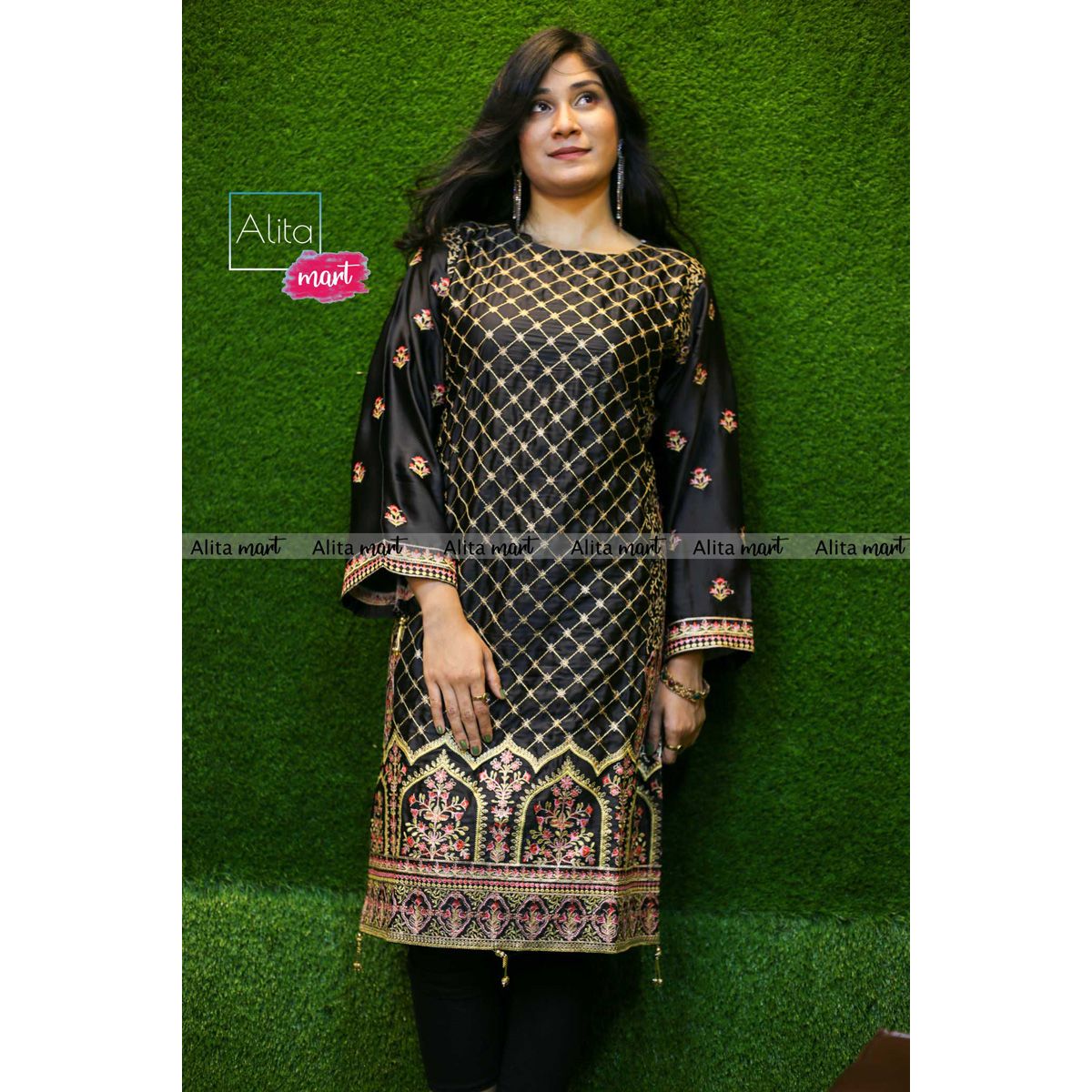Fashion canvas Featuring Pakistani Bin Saeed Ladies Kurti 1 Piece-Black