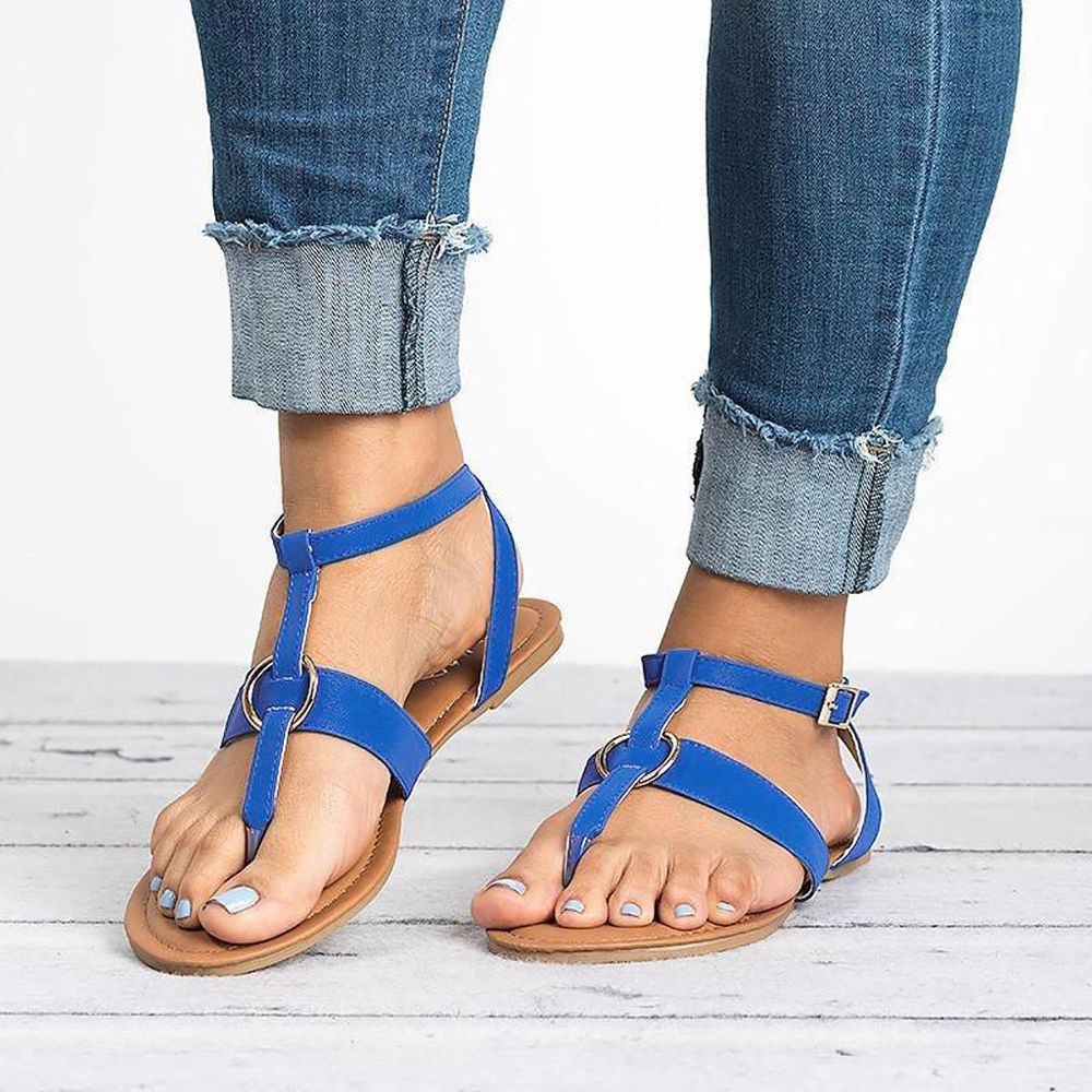 Women's Ladies Summer Buckle Flat Flip Flops Slippers Beach Sandals Roman Shoes