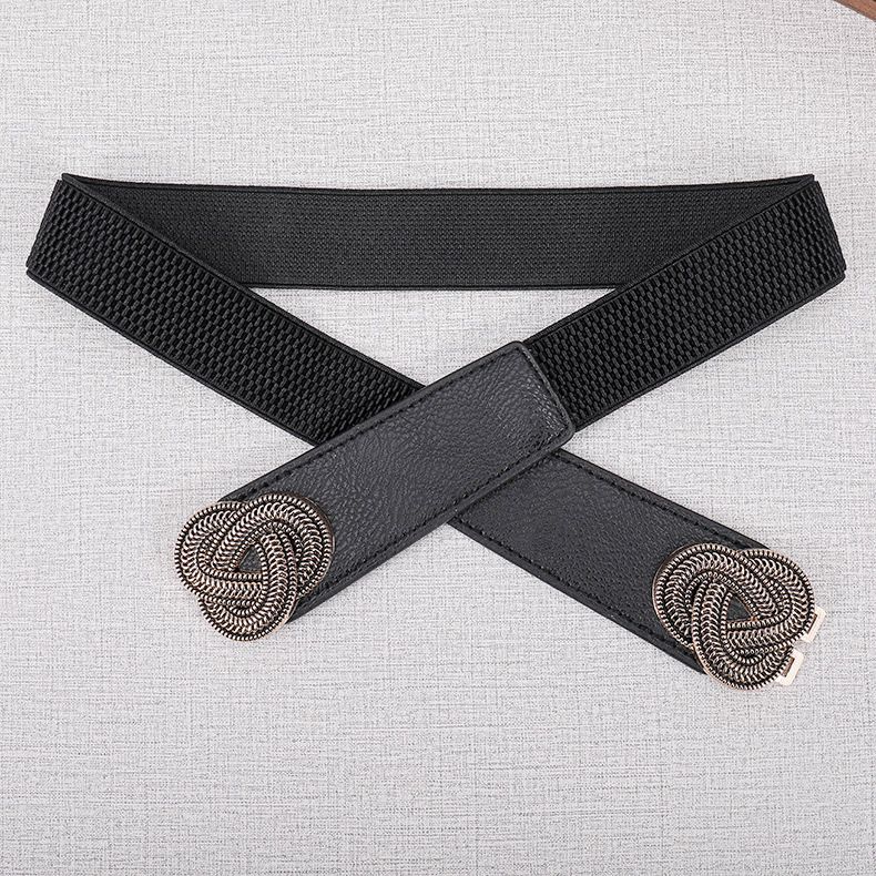 Loldeal 3.5x60-80cm Waist Seal Women With Down Jacket Coat Dress Belt Retro Chinese Knot A Pair Of Buckles Elastic Waist Seal Women