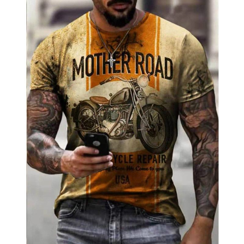 Men's European and American style polyester material motorcycle fashion T-shirt O-neck comfortable hot style