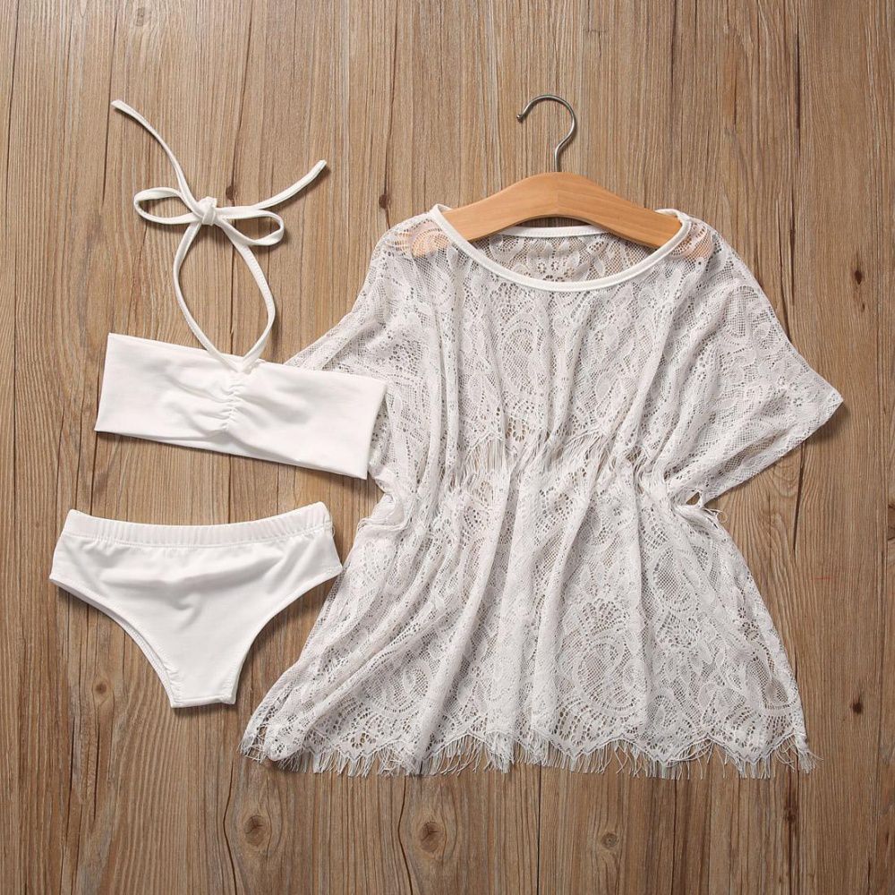 3PCS Toddler Kids Baby Girls Swimsuit Bikini Swimming Costume Bathers Swimmers Flower Lace Lovely Clothes