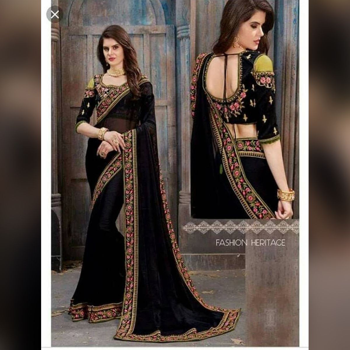 Indian Weightless Georgette Saree Black   Color High Quality Embroidery Work On Blouse