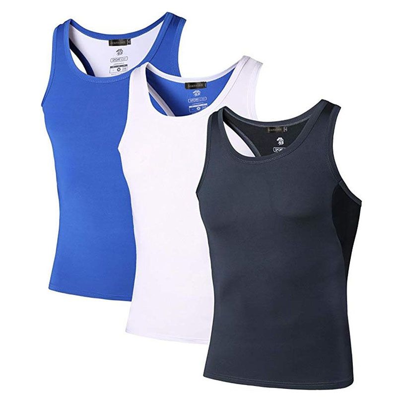 Jeansian 3 Pack Srt TaTops Tanktops Sleeveless Shirts Running Grym Workout Fitness Slim Compression LSL203 PackB