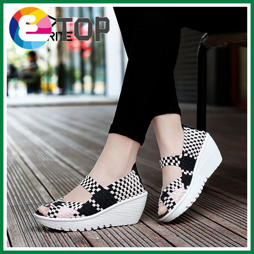 Sandals for Women Korean Shoes for Women Black Shoes for Women Wedge Shoes Bohemia Style Woven Shoes
