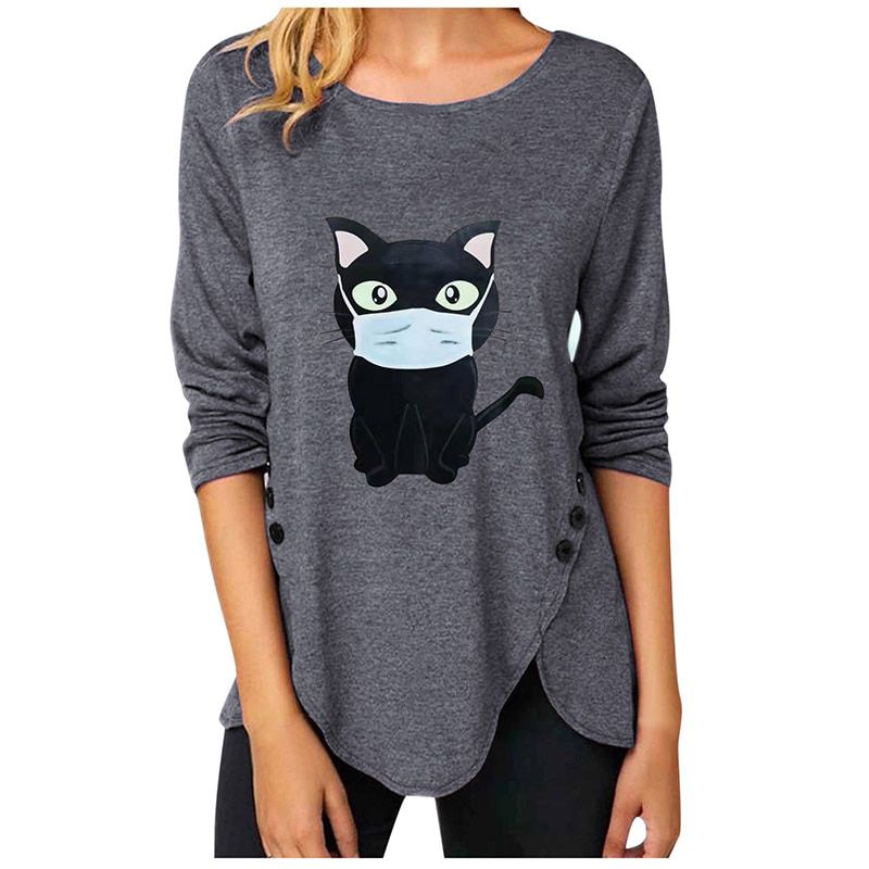 Women Casual Long Sleeve O Neck Button Irregular T Shirt Spring Vintage Loose Shirt Oversize 2XL Tee Shirt Oversized Tops 2021