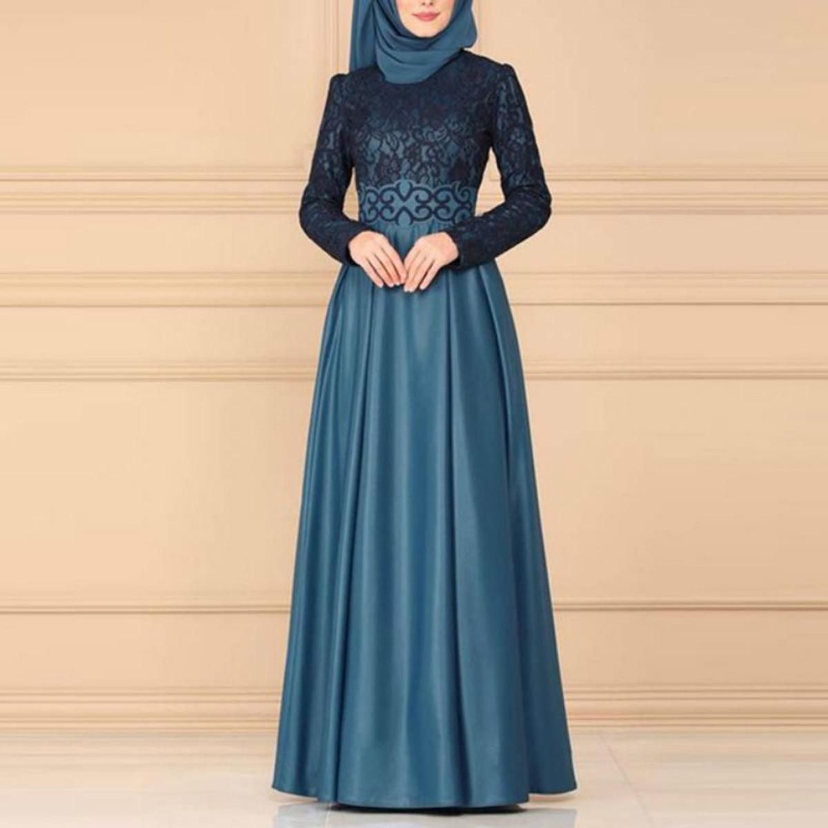 Lace Stitching Retro Large Swing Dress Ethnic Style Long-Sleeved Slim Dress, Size:M