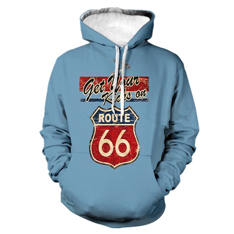 Route 66 Highway 3D Printed Hoodie Hoodies Men's Sweatshirt Fashion America 66 Letters Hooded Streetwear Men Clothing XXS-4XL