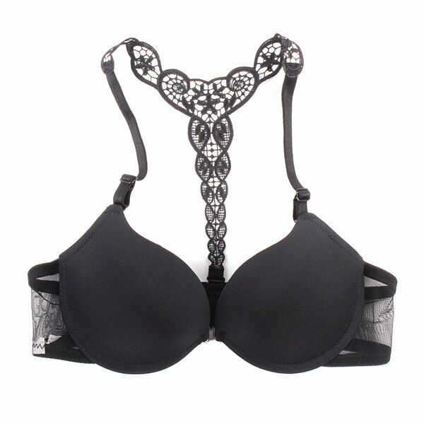 Womens  Front Closure Lace Racer Back Push Up Seamless Bra Racerback Bra