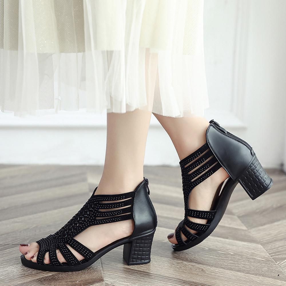 Women Fashion Crystal Hollow Out Peep Toe Wedges Sandals High Hed Shoes