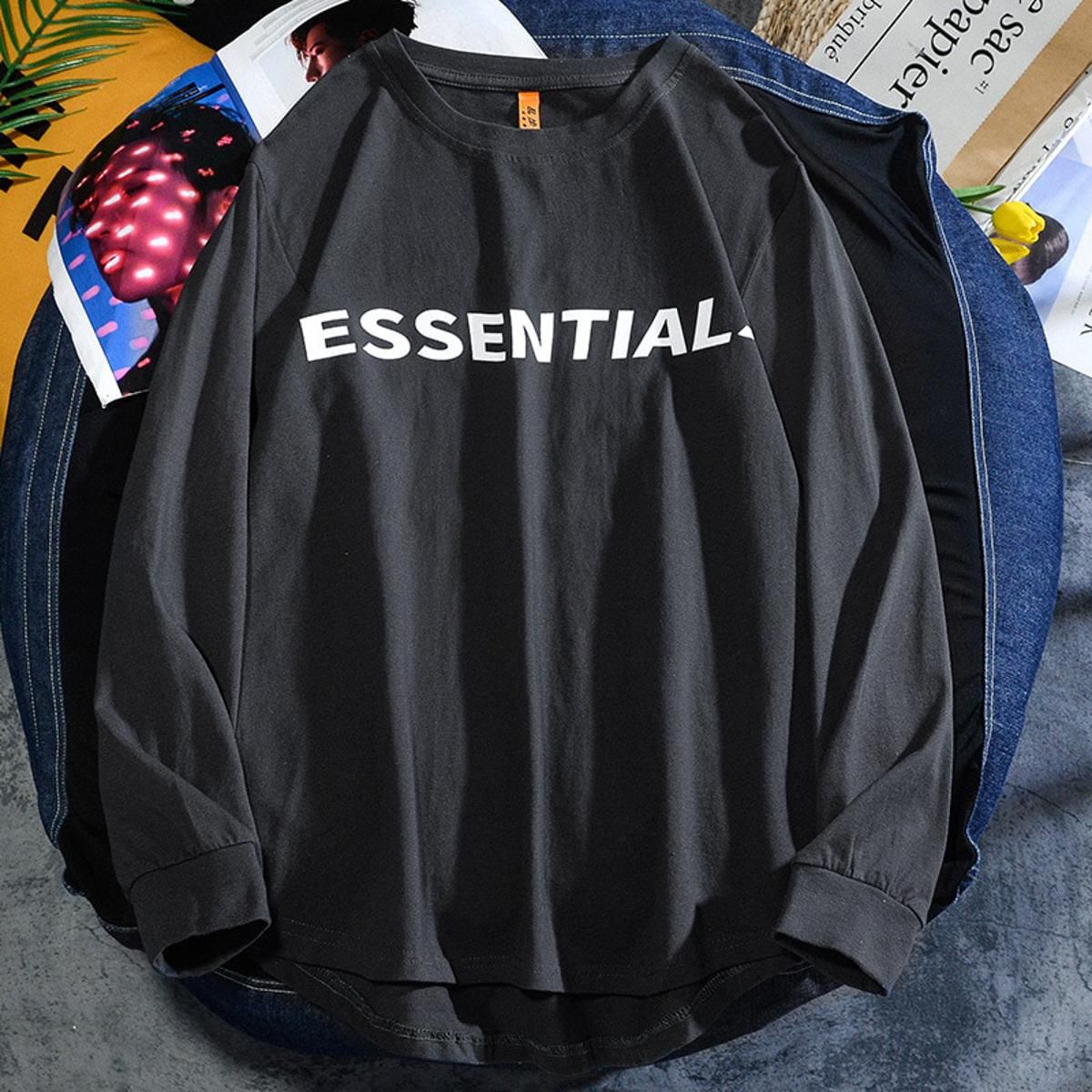 O-Neck  Long Sleeve T-Shirt Casual Men's and Women's Fashion  Fog Fluorescent Green Spring Cotton