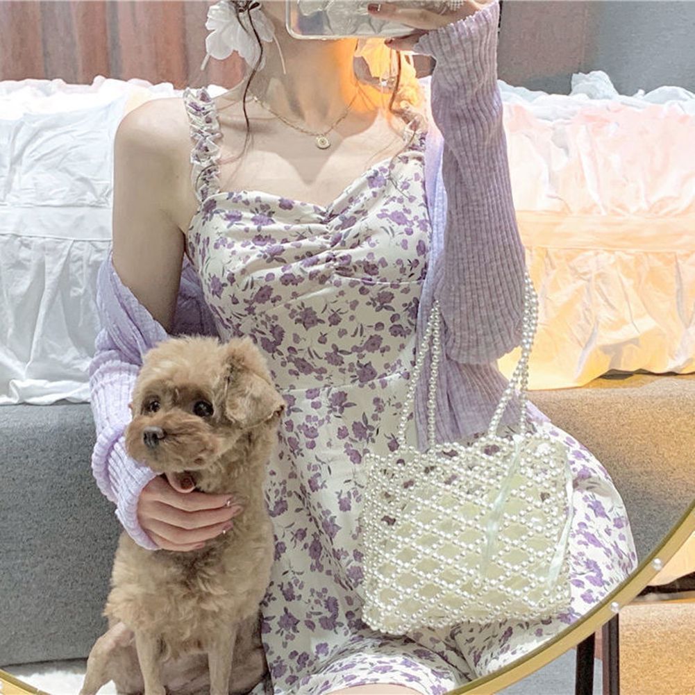 GC Women Dress Pullover Ruffles Floral Printing Skirt Sleeveless Suspender A Line Dress