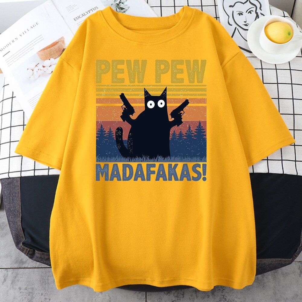 Pew Madafakas Men's Tshirt Cute Black  Printing Shirt Mens Fashion Brand Oversize T-Shirt For Men Casual Tops Short Sleeve