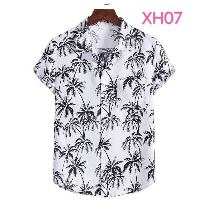 Fashion Dot Mens Hawaiian Beach Shirts 2020 Summer New Short Sleeve Floral Print Tropical Aloha Shirts Holiday Vacation Clothing