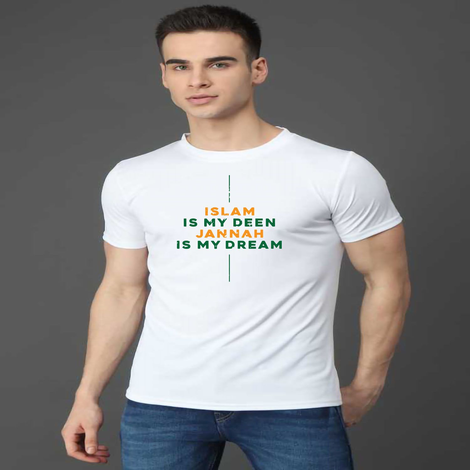 Islam Is My Deen White Color Half Sleeve  T-Shirt  For Men By Tazim Fashion