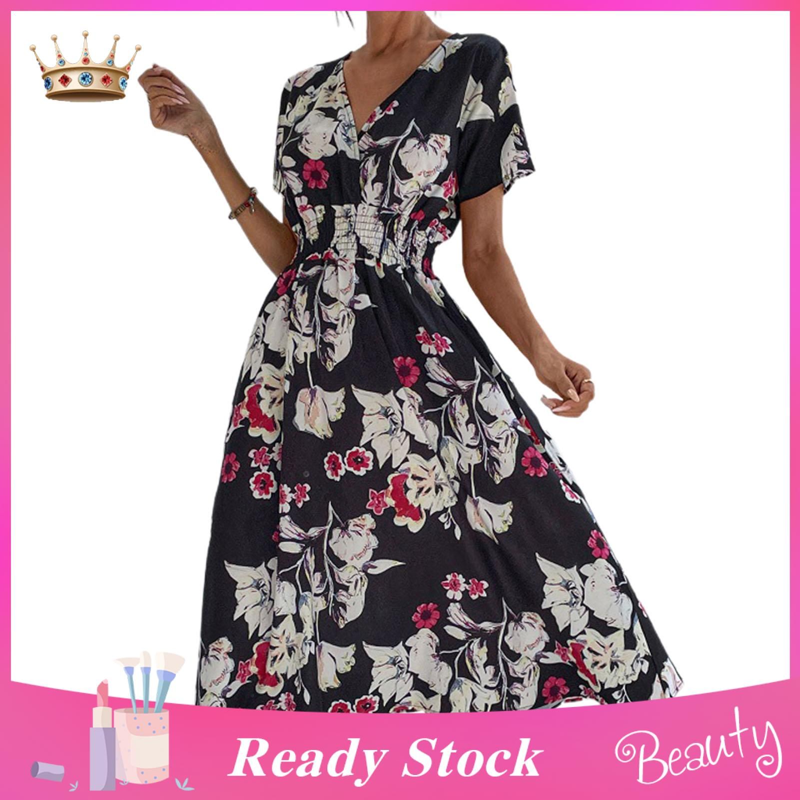 Summer Dress Deep V Neck Large Hem Women Dress