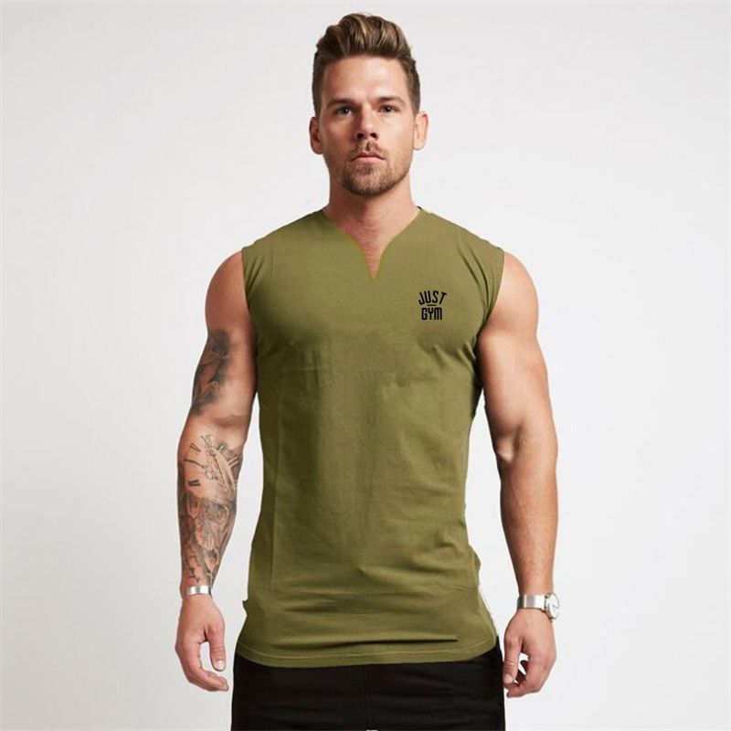 Mens Muscle Srts Casual Workout TaTop Running Training Gym Clothing Bodybuilding Fitness Singlets Sleeveless V-Neck Vest