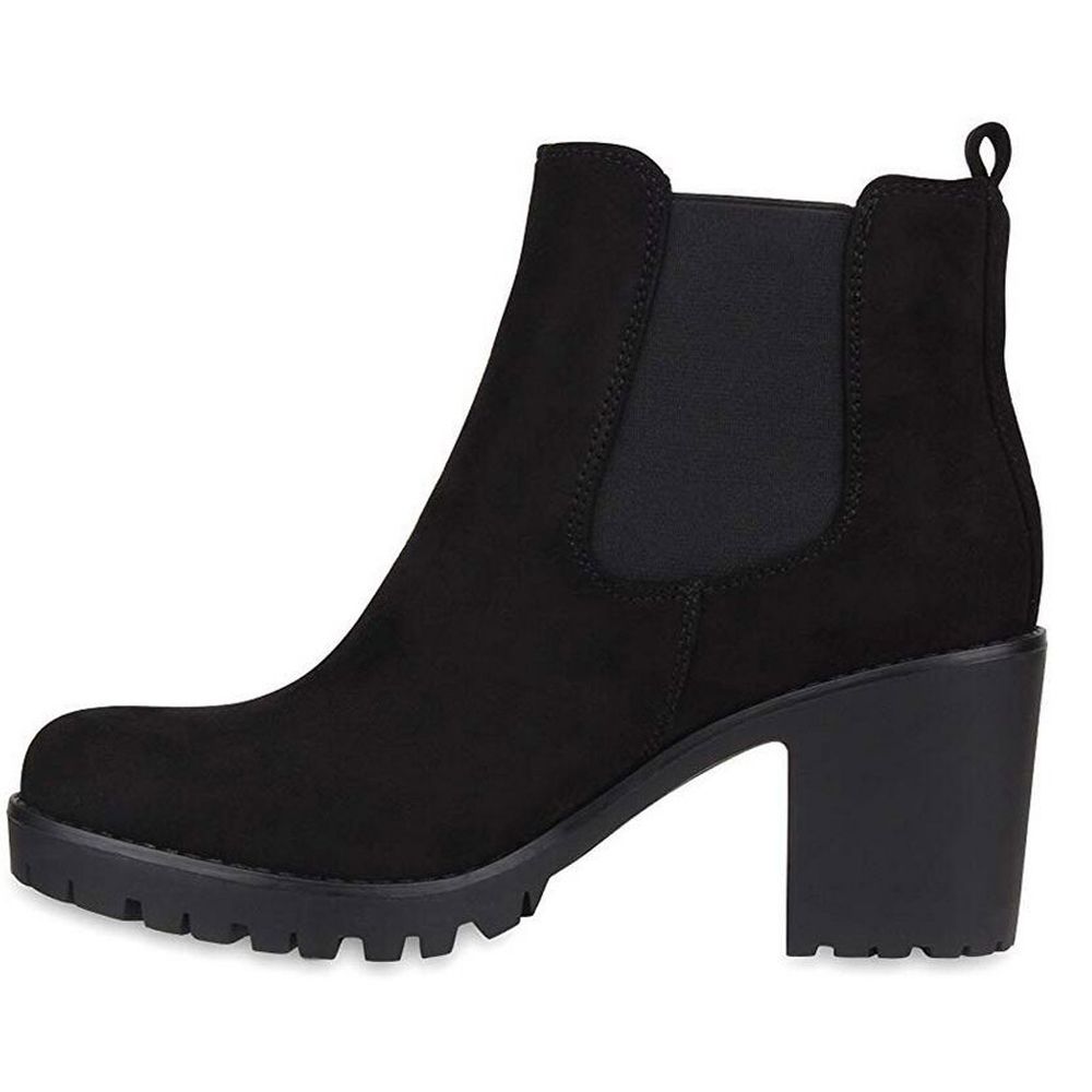 【ALLGOOD】Fashion Women Square Heels Slip-On Solid Color Short Boot Round Toe Women Shoes