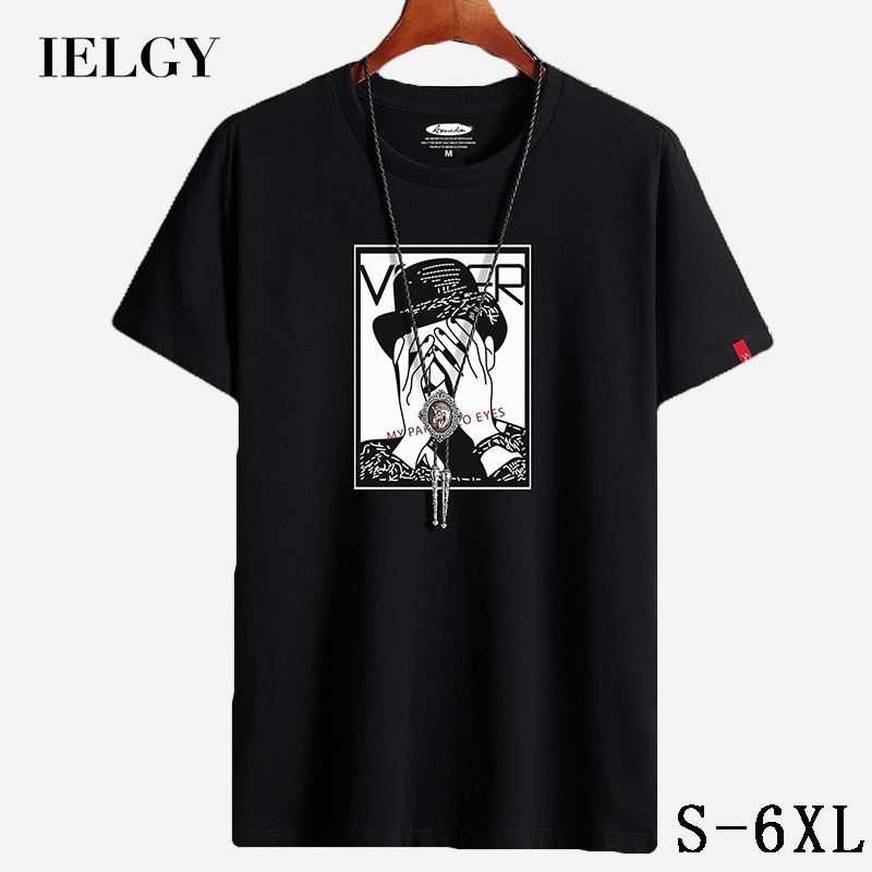 IELGY men's short-sleeved t-shirt summer new loose trend round neck half-sleeved cotton shirt. Large size