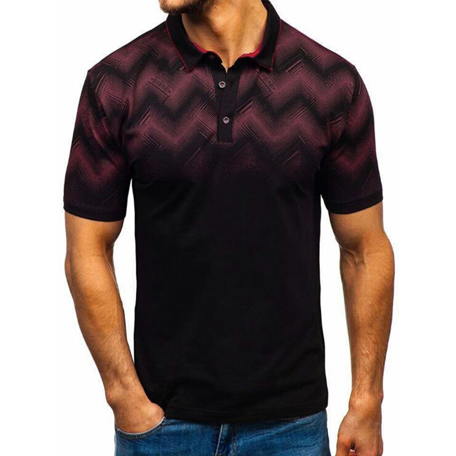 Men's Gradient Color Short Sleeve T-Shirt Summer Fashion Casual T-Neck Tops Streetwear