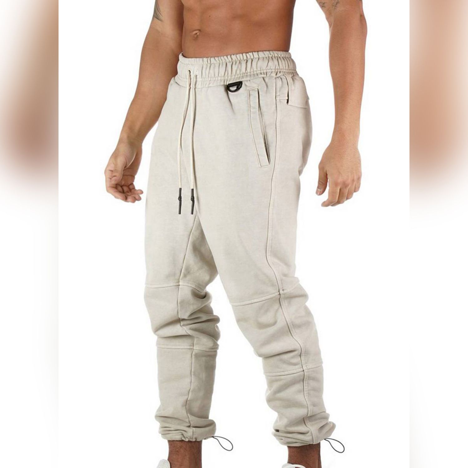2021 Men’s plus Size Casual Pants Fashion Solid Color Drawstring Bandage Beam Feet Trousers with Pocket