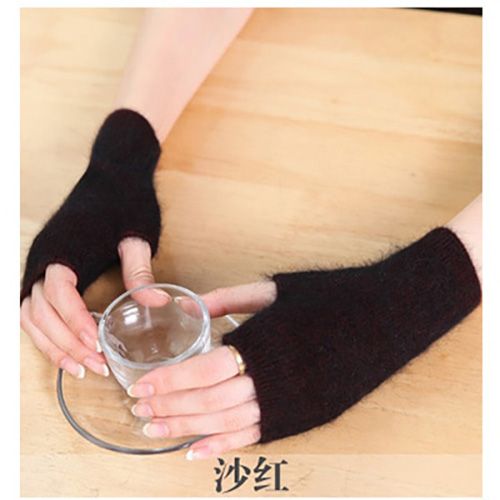 Mink Cashmere Autumn Winter Gloves Half Finger Warm Wool Wrist Sleeves Have Finger Hole Exposed Finger Korean Female Lovely