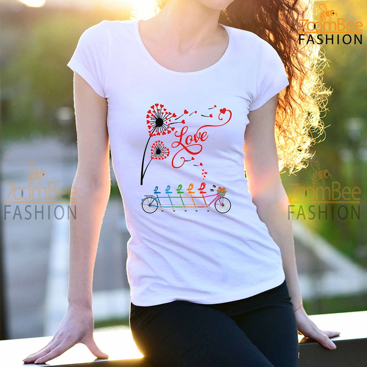 Love Birds bicycle Half Sleeve T Shirts women