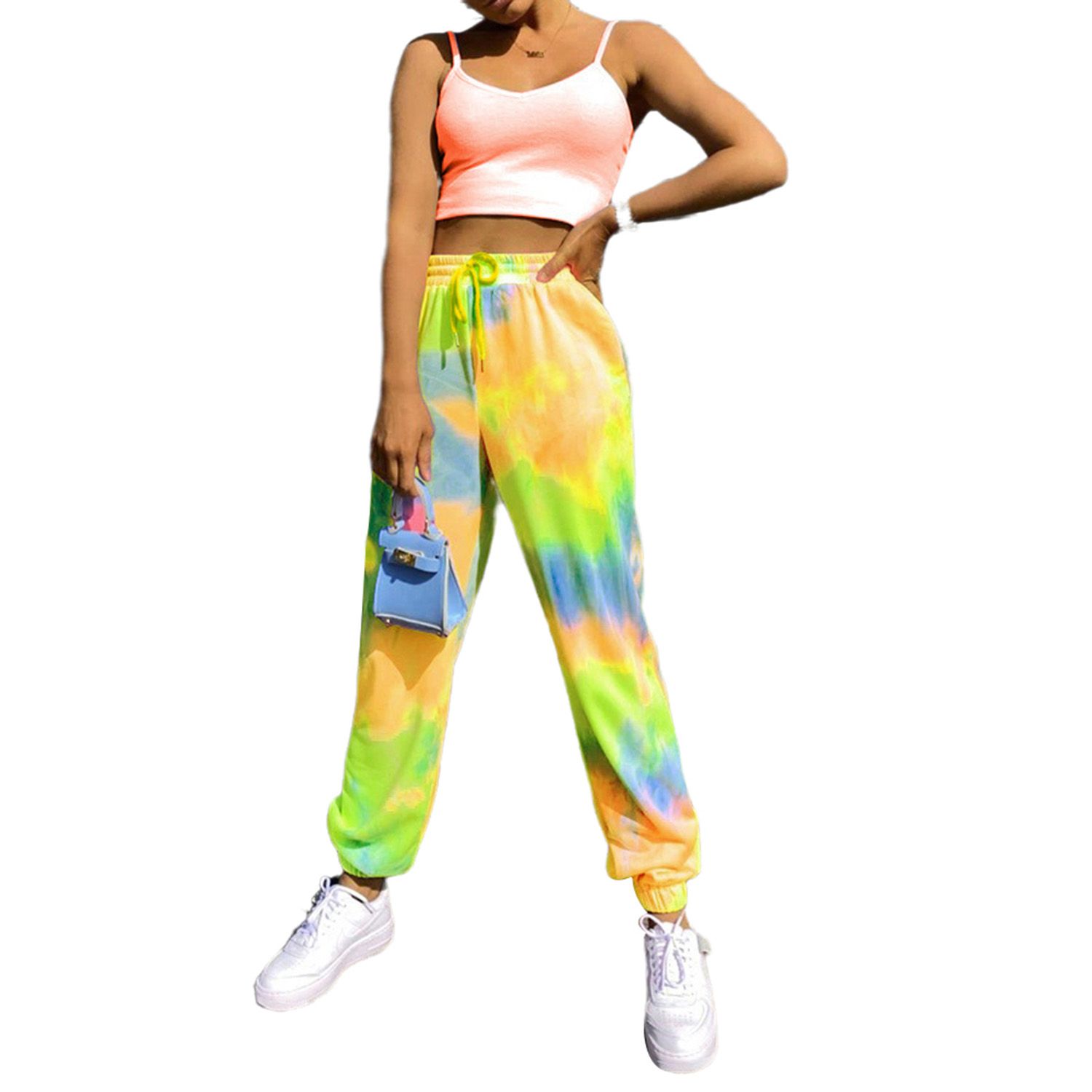 New Women Fashion Drawstring Tie-dye Pants Casual Pants Sports Pants for Women Ladies