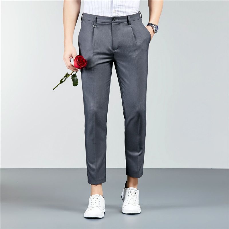 New Suit Pants Men Fashion Casual Slim High Quality Pants Wedding Party Work Pants Elastic Breathable Classic Suit Pants Men