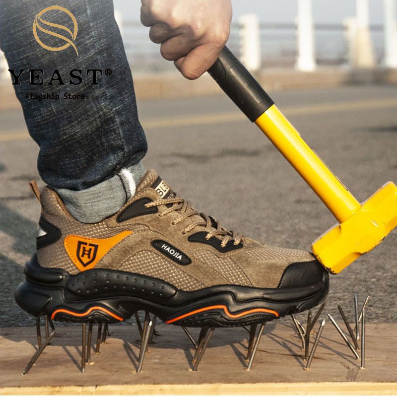 Breathable Men's Safety Shoes Boots With Steel Toe Cap Casual Men's Boots Work Indestructible Shoes Puncture-Proof Work Sneakers Big Size 39-45 Black shoes