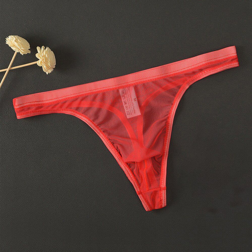 Men's Briefs Sexy Breathable T-Back G-String Solid Color Low Rise Briefs See Through Lingerie Gay Male Underpants