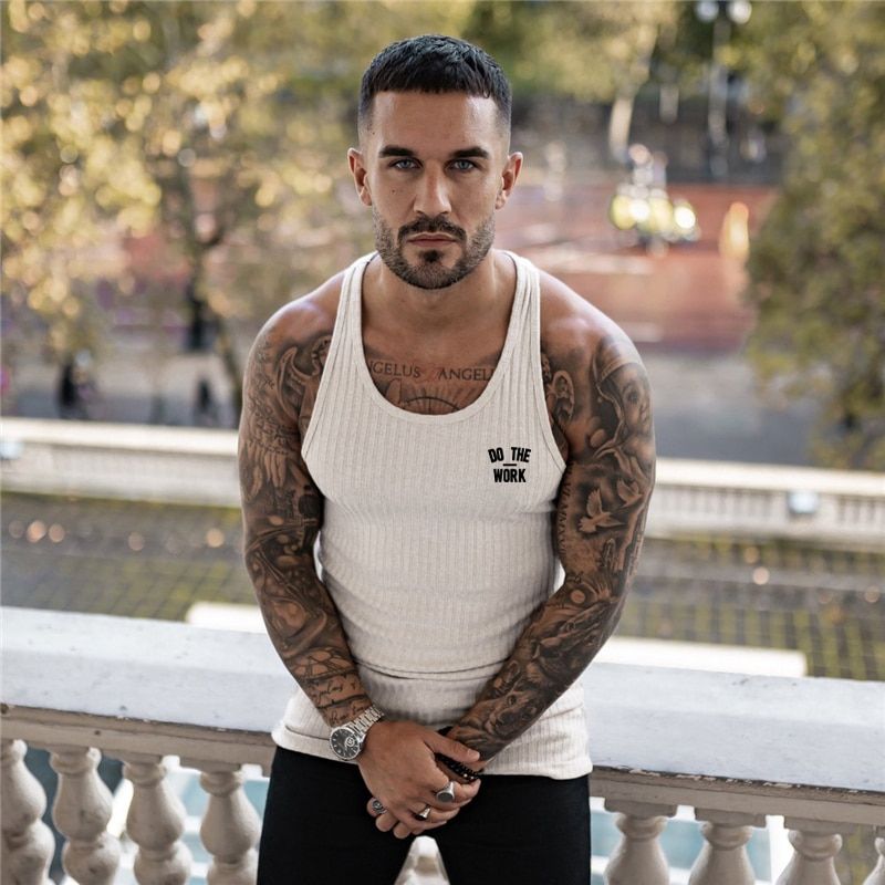 Mens Bodybuilding Tatop Gym Fitness Sleeveless Shirt Men's Knitted Big Cut-back Shirt Fashion Singlets Undershirt
