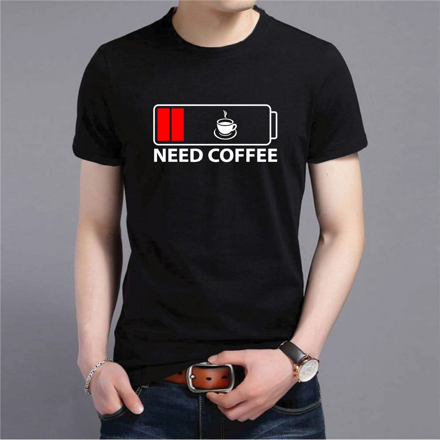 Need Coffee Desing Export 100%Cotton High Quality half Sleeve t-shirt for men