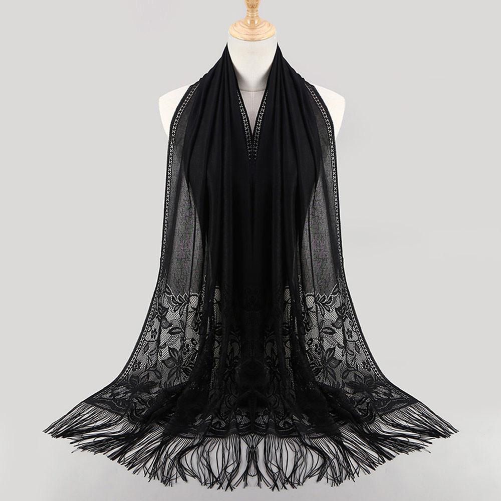 Women Muslim Islamic Tassel Lace Hollow Long Hijab Scarf Shawl Wrap Stole