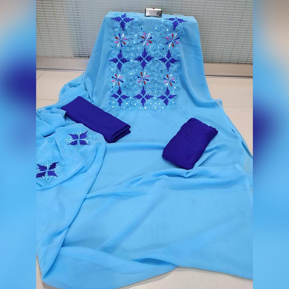 Fashion canvas  Featuring New Exclusive Indian Georgette Embroidery Three Piece Color Aqua