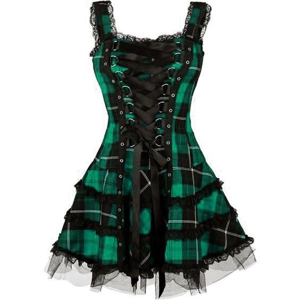 Dress Women Classic Frill Lace Dresses Sleeveless Plaid Vintage Gothic Mini Dresses Ball Gowns Cosplay Costume fashion Dress