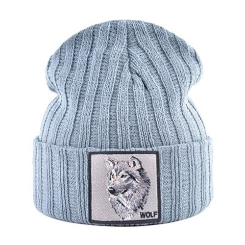 Men's Beanie With Wolf Patch Autumn Knitted Skullies Caps Women Winter Soft Knit Beanies Fashion Hip Hop Gorras