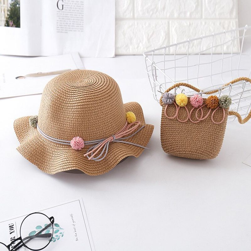 summer child casual straw hat+ handbags Kid girls Outdoor panama cap gorros straw bags hat