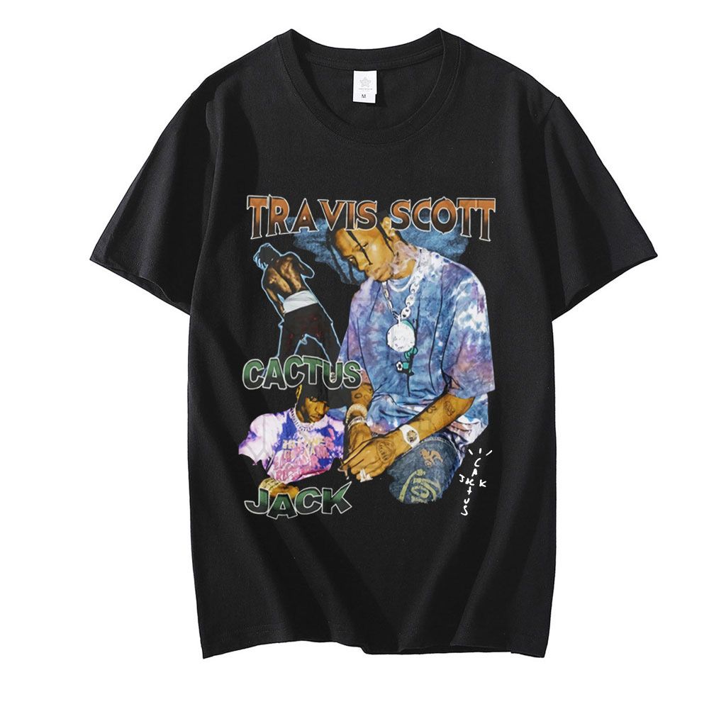 Travis Scott T Shirt Men  Hop Streetwear Cartoon Letter Fashion High Quality Uni T-shirts Cactus Jack Swag Print Tee Shirt