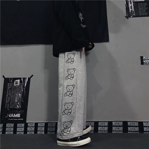 Korean Style Wide Leg Pants Cartoon Print Trousers Women Streetwear Autumn Fashion Casual Sweatpants Female