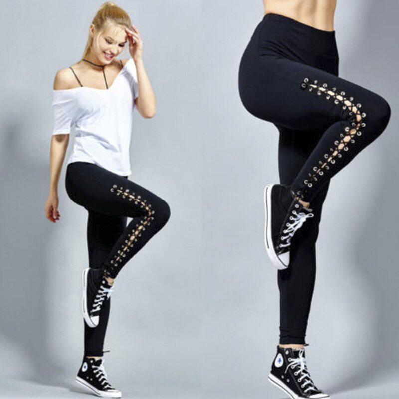 Fashion Women High Waist Leggings Pencil Pants Lace Up Slim Bandage Trousers Gym Fitness Training Track Pants