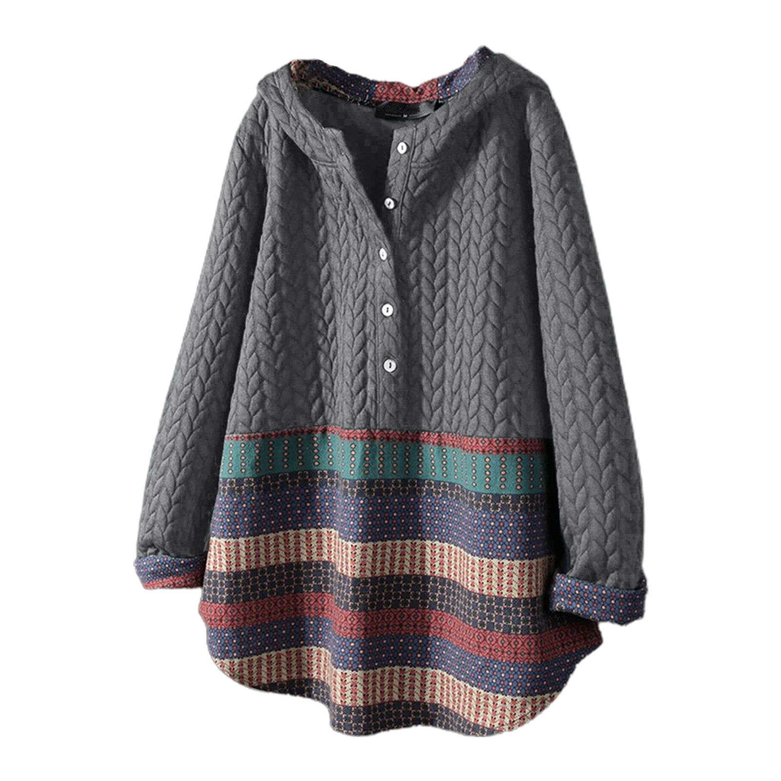 Women Jacket Buttons Loose-fitting Patchwork Coat
