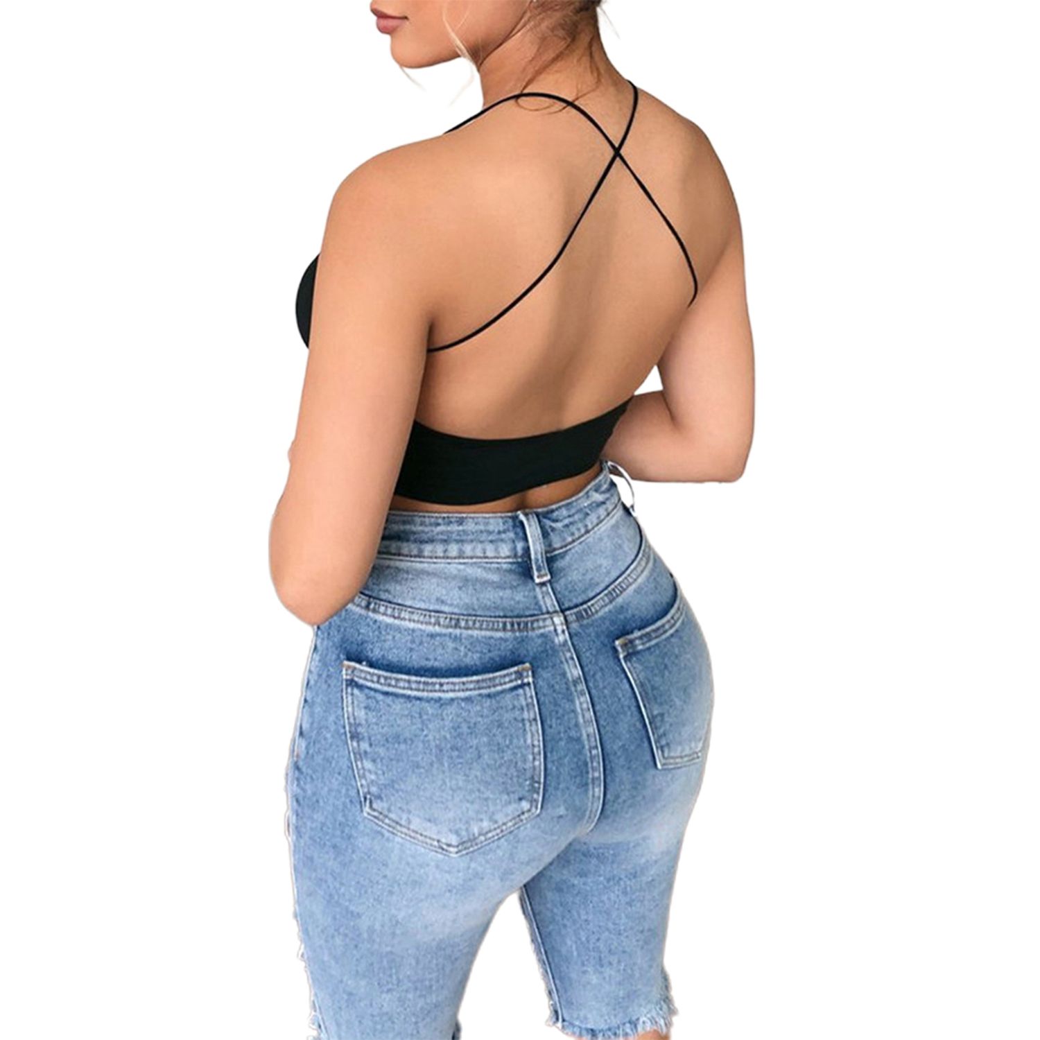 New Women's  Backless Navel Vest Solid Color Italian Strapless Sleeveless Slim Fit Camisole (S/M/L)
