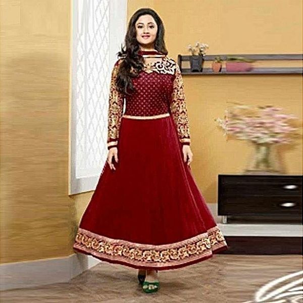 Unstitched Maroon Cotton Salwar Kameez For Women