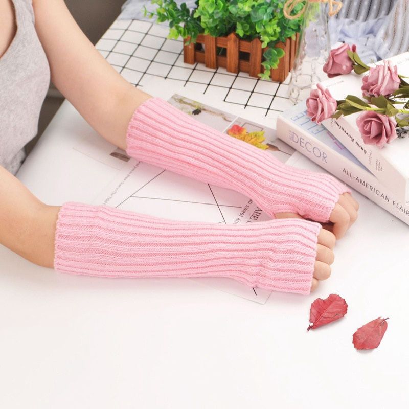 New Women Fingerless Gloves Arm Warmers Goth Knitted Kawaii Work Gloves Ankle Wrist Sleeves Harajuku Anime Cosplay -length-30cm